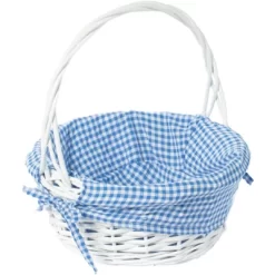 Wickerwise White Round Willow Gift Basket, With Gingham Liner And Handles -Northlight Store GUEST a8940d67 c7c7 4a3e a1f3 9854ca4c139a
