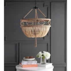Whitley Pendant Brown Wooden Finish/Dark Gray - Safavieh