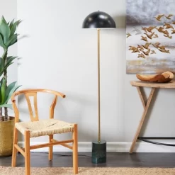 Metal Umbrella Style Floor Lamp With Marble Base Black (Includes LED Light Bulb) - Olivia & May
