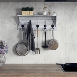 Emma And Oliver Rustic Country Wall Mounted Entryway Shelf With 5 Rustic Hooks And Wood Construction -Northlight Store GUEST ad6393df 23f3 4be1 8cad 9811f7855892