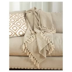 50"x60" Sevan Soft Cotton Diamond Weave Throw Blankets Light Brown - Saro Lifestyle