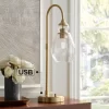 Possini Euro Design Possini Euro Vaile Desk Lamp With Dual USB Ports Warm Gold With Glass Shade
