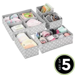 MDesign Kids Fabric Dresser Drawer And Closet Storage Organizer, Set Of 5