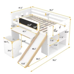 Wood Loft Bed With Slide, Cabinets, Blackboard, Desk And Chair-ModernLuxe -Northlight Store GUEST b58a7e6f 705d 4c49 a584 4f2fe10e03c9