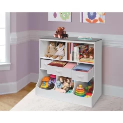 Combo Bin Storage Unit With Three Baskets - Solid White/Woodgrain Gray -Northlight Store GUEST b5d1feae 283e 4676 a9b6 17bf2dd91b8d