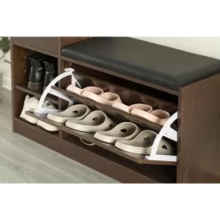 Basicwise Wooden Entryway Shoe Storage Bench With Cushion, Brown -Northlight Store GUEST b8d30d6d 4fd2 4d55 af97 e39681406fae