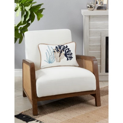 Saro Lifestyle Embroidered Coral Decorative Pillow Cover, Blue, 12"x18" 3 Saro Lifestyle Embroidered Coral Decorative Pillow Cover, Blue, 12"x18"