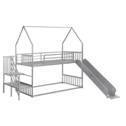 Twin Over Twin Metal Bunk Bed House Bed With Slide And Staircase-ModernLuxe 17 Twin Over Twin Metal Bunk Bed House Bed With Slide And Staircase-ModernLuxe -Northlight Store GUEST b988d43d 5193 4099 9f40 8647453ed70f