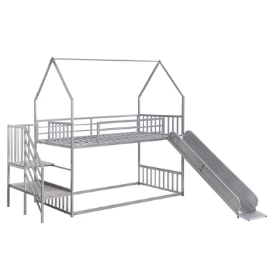Twin Over Twin Metal Bunk Bed House Bed With Slide And Staircase-ModernLuxe 8 Twin Over Twin Metal Bunk Bed House Bed With Slide And Staircase-ModernLuxe - Image 6