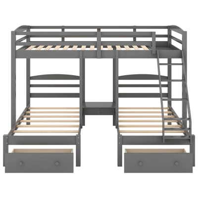 Full Over Twin & Twin Bunk Bed, Gray - ModernLuxe 7 Full Over Twin & Twin Bunk Bed, Gray - ModernLuxe - Image 5