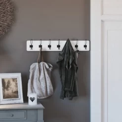 Merrick Lane 34 Inch Wall Mount Solid White Pine Wood Storage Rack With Hanging Hooks, Entryway, Kitchen, Bathroom -Northlight Store GUEST bafaac1c f769 4ab1 b9e7 f217770a48ab