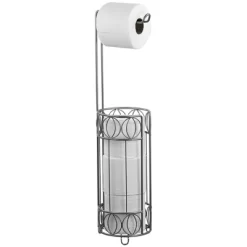 Home Basics Seville Free-Standing Dispensing Toilet Paper Holder, Satin Nickel