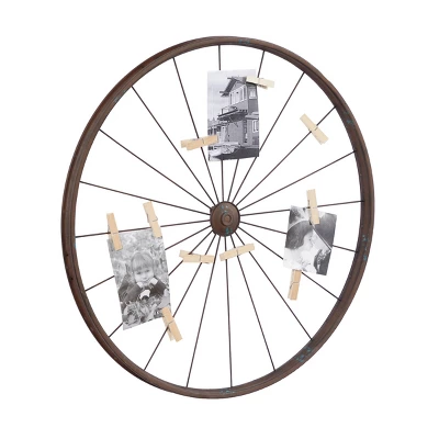 Metal Bike Wheel Wall Decor With Clothespin Photo Brown - Olivia & May 8 Metal Bike Wheel Wall Decor With Clothespin Photo Brown - Olivia & May - Image 6