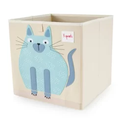 3 Sprouts Large 13 Inch Square Children's Foldable Fabric Storage Cube Organizer Box Soft Toy Bin 2 Piece Bundle With Blue Cat And Yellow Rhino Design