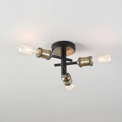 3-Light Shipka Flush Mount Ceiling Light With Antique Brass Accent Matte Black - Globe Electric 3 3-Light Shipka Flush Mount Ceiling Light With Antique Brass Accent Matte Black - Globe Electric