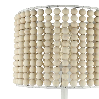 25" Eliza Metal And Tan Wood Beaded Drum Shade Table Lamp White - River Of Goods 10 25" Eliza Metal And Tan Wood Beaded Drum Shade Table Lamp White - River Of Goods - Image 8