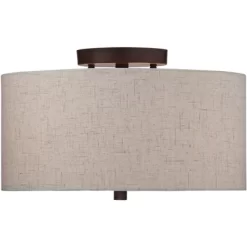Regency Hill Sylvan Modern Ceiling Light Semi Flush Mount Fixture 14" Wide Bronze 3-Light Oatmeal Fabric Drum Shade For Bedroom Kitchen Living Room -Northlight Store GUEST c41313d9 8fb5 4932 9fa4 cd553c606d6c