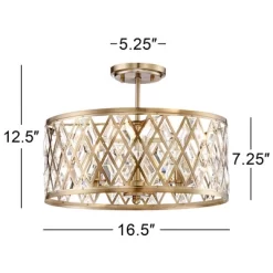Possini Euro Design Tanz Modern Ceiling Light Semi Flush Mount Fixture 16 1/2" Wide Satin Brass 3-Light Clear Glass Crystal For Bedroom Kitchen House -Northlight Store GUEST c43a1805 adc9 4385 a1b9 30762f770ec5