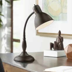 360 Lighting Breck Desk Table Lamp 17" High Dark Bronze Metal Adjustable Gooseneck Arm For Bedroom Bedside Nightstand Office Kids Family House Home