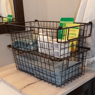 Set Of 2 Storage Bins - Basket Set For Toy, Kitchen, Closet, And Bathroom Storage - Medium Shelf Organizers With Handles By Home-Complete (Brown) 8 Set Of 2 Storage Bins - Basket Set For Toy, Kitchen, Closet, And Bathroom Storage - Medium Shelf Organizers With Handles By Home-Complete (Brown) - Image 6