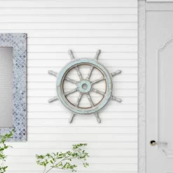 Wood Sail Boat Ship Wheel Wall Decor With Distressing Blue - Olivia & May 36 Wood Sail Boat Ship Wheel Wall Decor With Distressing Blue - Olivia & May -Northlight Store GUEST c87de00d 5f5b 41c8 acc3 eda79e1e802c