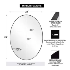 ANDY STAR Modern Decorative 24 X 36 Inch Oval Wall Mounted Hanging Bathroom Vanity Mirror With Stainless Steel Metal Frame, Matte Black -Northlight Store GUEST c91010e5 a530 47fe 990c 6e992ad8ffea
