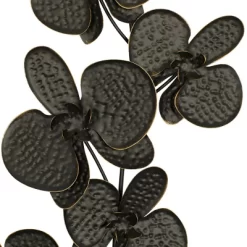 Set Of 2 Metal Floral Orchid Wall Decors With Black Frame Black - Olivia & May