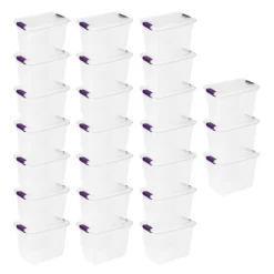 Sterilite ClearView 27 Quart Multipurpose Plastic Stacking Storage Container Tote With Secure Latching Lid For Household Organization, 24 Pack