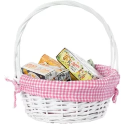 Wickerwise White Round Willow Gift Basket, With Gingham Liner And Handles -Northlight Store GUEST ce546105 9249 464e 91f9 2a4fb9882cb3