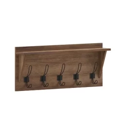 Emma And Oliver Rustic Country Wall Mounted Entryway Shelf With 5 Rustic Hooks And Wood Construction -Northlight Store GUEST ce9aa083 9f0a 4046 a3e2 1887444133e9