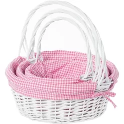 Wickerwise White Round Willow Gift Basket, With Gingham Liner And Handles -Northlight Store GUEST ce9f083c 4e38 4086 b9c5 38601c19674e