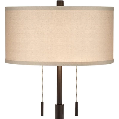Franklin Iron Works Bernie Industrial Table Lamps 25" High Set Of 2 Rich Bronze With USB Charging Port Tan Drum Shade For Bedroom Living Room Bedside 8 Franklin Iron Works Bernie Industrial Table Lamps 25" High Set Of 2 Rich Bronze With USB Charging Port Tan Drum Shade For Bedroom Living Room Bedside - Image 6