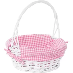 Wickerwise White Round Willow Gift Basket, With Gingham Liner And Handles -Northlight Store GUEST d0a36e1f 0efc 4d18 bb07 fa68e4fc0287