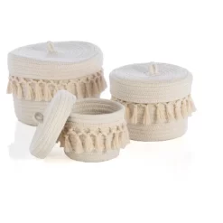 Assorted Set Of 3 Round Dharma Organizer Baskets - Off-White - Shiraleah