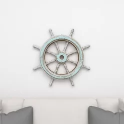 Wood Sail Boat Ship Wheel Wall Decor With Distressing Blue - Olivia & May 35 Wood Sail Boat Ship Wheel Wall Decor With Distressing Blue - Olivia & May -Northlight Store GUEST d532d151 ac39 42d5 b761 46e03ba86868