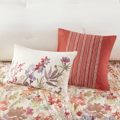 Julia 7pc Cotton Printed Comforter Set Off White/Red/Lavender 11 Julia 7pc Cotton Printed Comforter Set Off White/Red/Lavender - Image 9