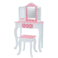 Polka Dot Fashion Prints Vanity Table & Stool Set Pink - Teamson Kids -Northlight Store GUEST d8246866 9307 4f17 bcb6 9751a78f2b41