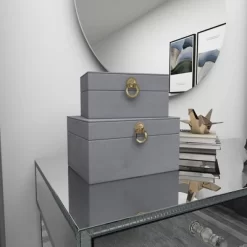 Set Of 2 Faux Shagreen Wood Box With Metal Ring Fixtures - Olivia & May -Northlight Store GUEST d8ddc8aa 1cd7 4069 b310 14882a6d28ce