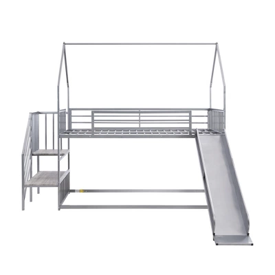 Twin Over Twin Metal Bunk Bed House Bed With Slide And Staircase-ModernLuxe 7 Twin Over Twin Metal Bunk Bed House Bed With Slide And Staircase-ModernLuxe - Image 5