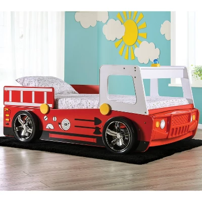 Twin Kamphora Fire Truck Engine Youth Bed - Red - MiBasics 3 Twin Kamphora Fire Truck Engine Youth Bed - Red - MiBasics