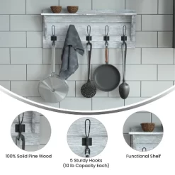 Emma And Oliver Rustic Country Wall Mounted Entryway Shelf With 5 Rustic Hooks And Wood Construction -Northlight Store GUEST dedcce16 f791 4623 95a4 5b0102b8d49d