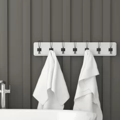 Merrick Lane 34 Inch Wall Mount Solid White Pine Wood Storage Rack With Hanging Hooks, Entryway, Kitchen, Bathroom -Northlight Store GUEST dfa5ddaa bee4 45ab 8b3e 8f2b3a03a407