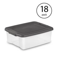 Sterilite 25 Quart Shelf Tote With Flat Gray Lid And Platinum Latches (18 Pack)