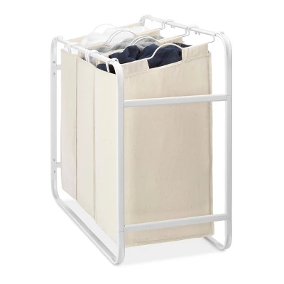 Whitmor Retro Triple Laundry Sorter White 3 Whitmor Retro Triple Laundry Sorter White