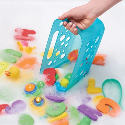 MDesign Kids Suction Wall Mounted Storage Basket For Bathroom, Small - Aqua Blue 5 MDesign Kids Suction Wall Mounted Storage Basket For Bathroom, Small - Aqua Blue - Image 3