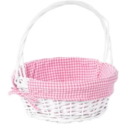 Wickerwise White Round Willow Gift Basket, With Gingham Liner And Handles -Northlight Store GUEST e58ba294 70ab 4633 920a acd9e1c73af1