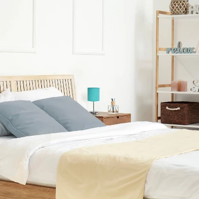 11.81" Traditional Petite Metal Stick Bedside Table Desk Lamp In Chrome With Fabric Shade Blue - Creekwood Home 5 11.81" Traditional Petite Metal Stick Bedside Table Desk Lamp In Chrome With Fabric Shade Blue - Creekwood Home - Image 3