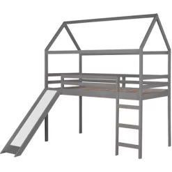 House Shape Twin Size Loft Bed With Slide, Gray - ModernLuxe 16 House Shape Twin Size Loft Bed With Slide, Gray - ModernLuxe -Northlight Store GUEST e78060e1 69b9 4e51 bb57 0baf1952a32c