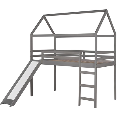 House Shape Twin Size Loft Bed With Slide, Gray - ModernLuxe 7 House Shape Twin Size Loft Bed With Slide, Gray - ModernLuxe - Image 5