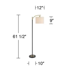 360 Lighting Rayna Mid Century Modern Downbridge Floor Lamp 61 1/2" Tall Black Gold Metal Off White Linen Drum Shade For Living Room Reading Bedroom -Northlight Store GUEST e786ae3c 58f3 422b 958b be1fbf86a813